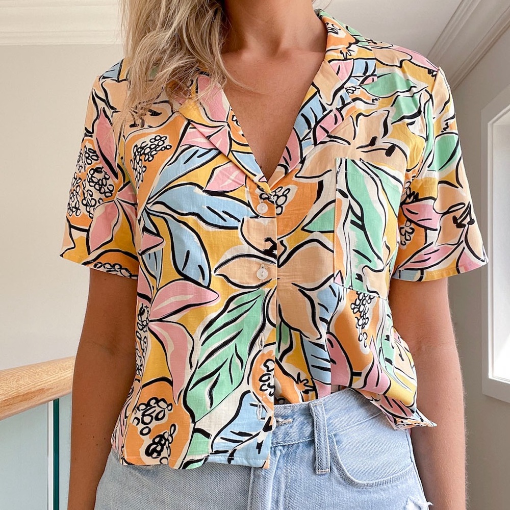 Print Buttown Down Top